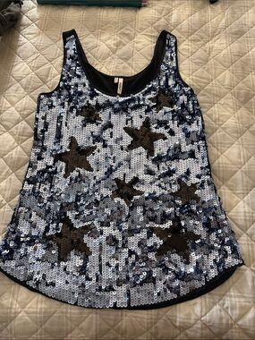 Sequin Star Tank Top - Black & Silver